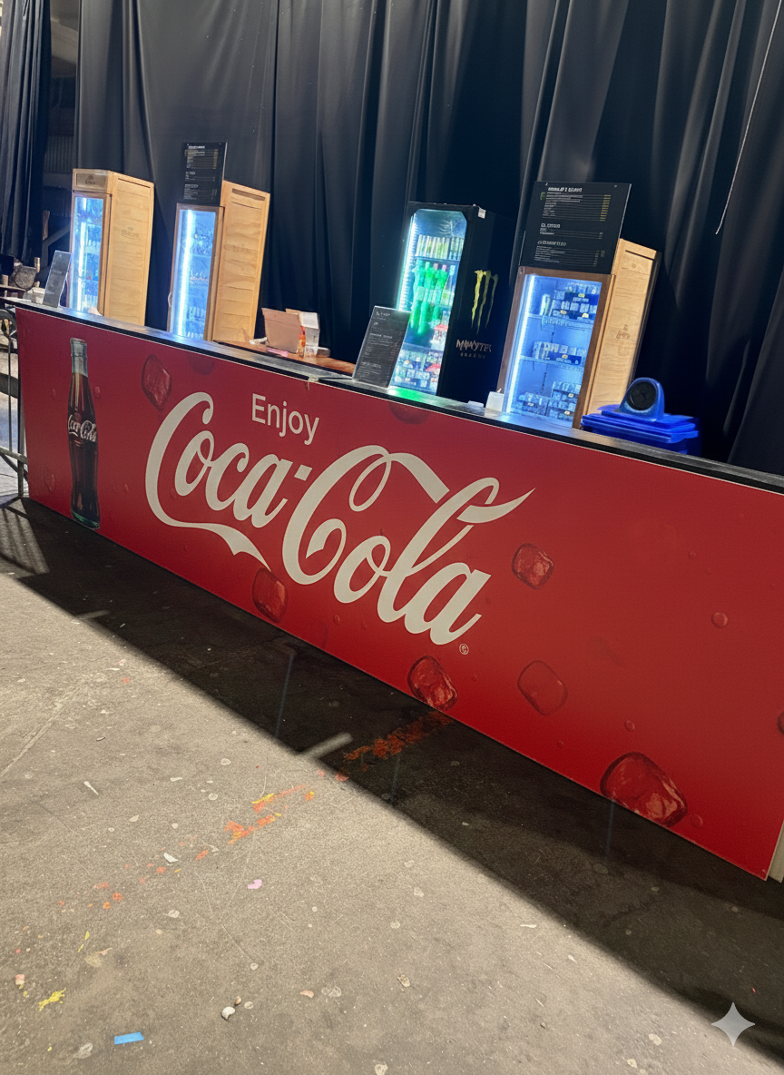 Bar med Coca-Cola-dekor på event