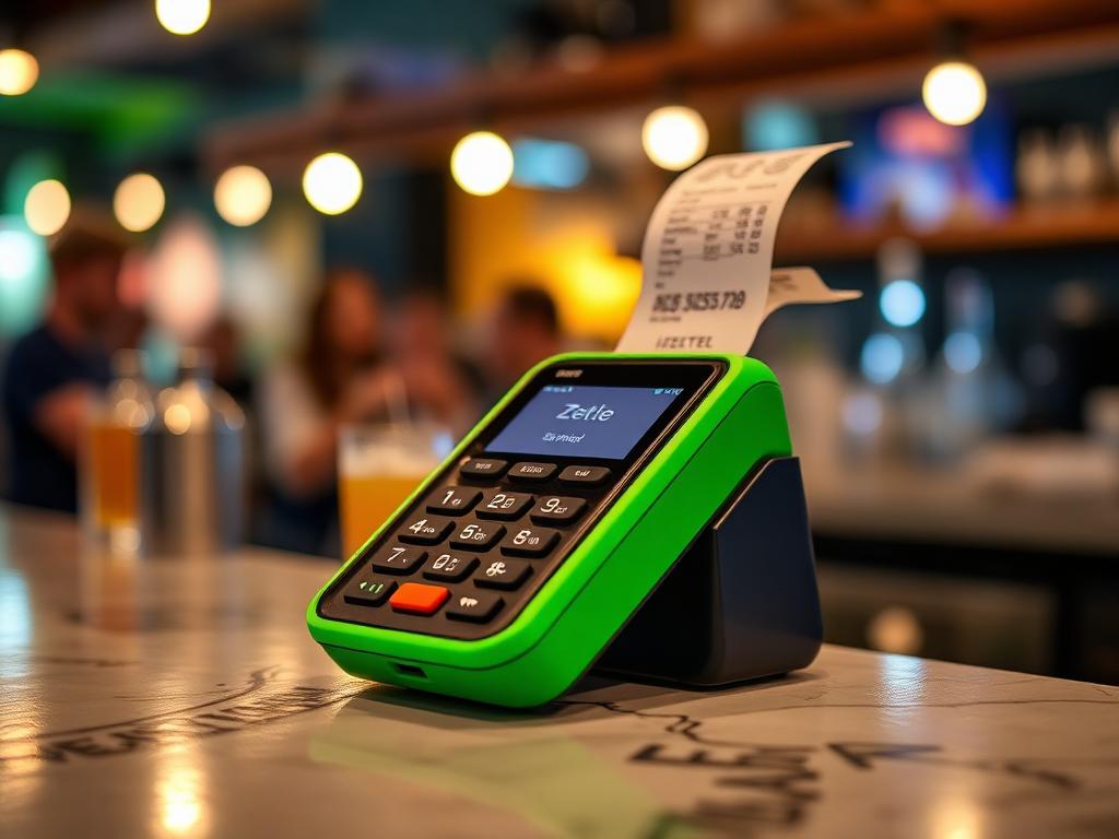 Zettle kortbetalningsterminal med kvittoskrivare på bar